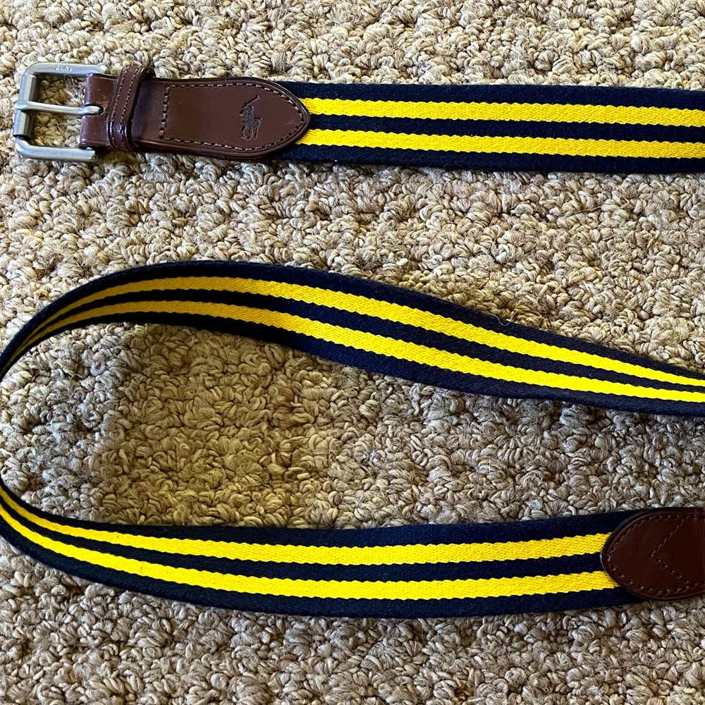Polo Ralph Lauren navy and yellow stripe belt. Size 40. EUC.